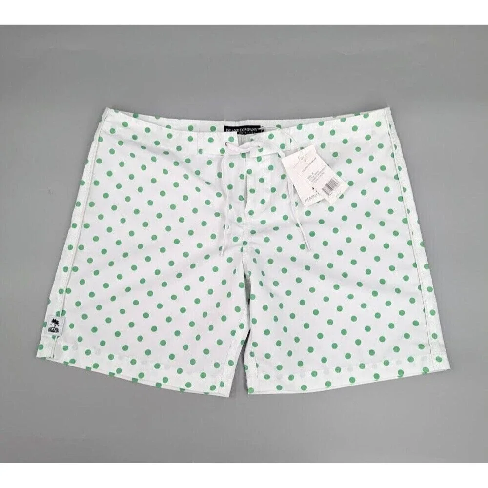 Womens Board Shorts Medium Green Polka Dots Caribe Island Company Beach Surf